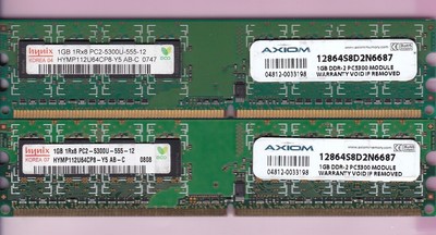 2GB 2x1GB PC2 5300 AXIOM 12864S8D2N6687 HYNIX DDR2-667 Desktop Ram Memory Kit