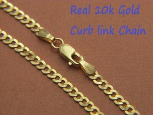 Real 10Kt Gold Solid Flat DC Curb link 