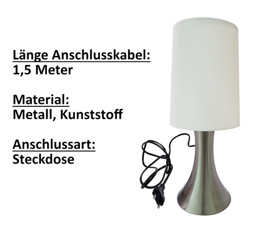Tischlampe mit Touch-Dimmer E14 Fassung Lampe Berührungssensor Nachttischlampe - Bild 5 von 7