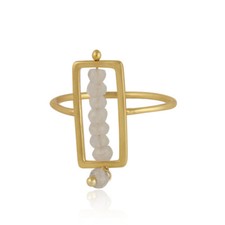 Beaded Moonstone 925 Silver Gold Plated Handmade Frame Design Women's Ring