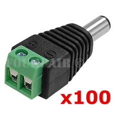 100 Pack DC Power Plug Male 2.1 5.5mm to Screw Terminal CCTV Camera Connector