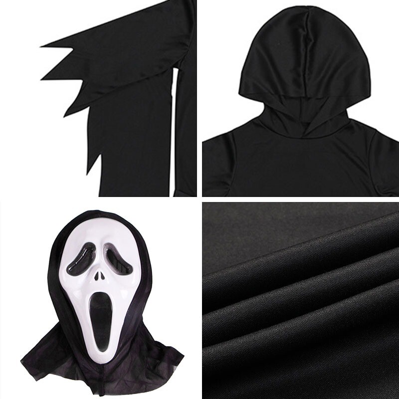 UK Halloween Kids Scream Hooded Ghost Face Fancy Dress With Mask