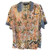 Tolani Collection Short Sleeve V Neck Button Down Blouse SMALL (2001C)