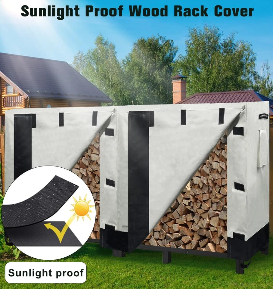 Cubierta de estante de leña para estante de madera de 8 pies interior exterior resistente a la intemperie soporte de troncos... Foto 4 de 4