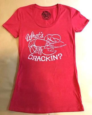 SOLID THREADS Women's T-Shirt Pink Red Lobster S SMALL Slim Fit Cotton Blend NEW