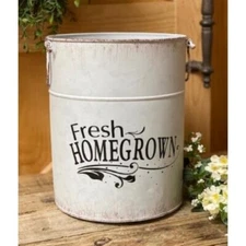 New Farmhouse Aged Rustic LARGE FRESH HOMEGROWN BUCKET Planter Container