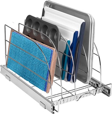 Pull Out Organizer for Cookie Sheet, Cutting Board, Bakeware, and Tray, Sliding