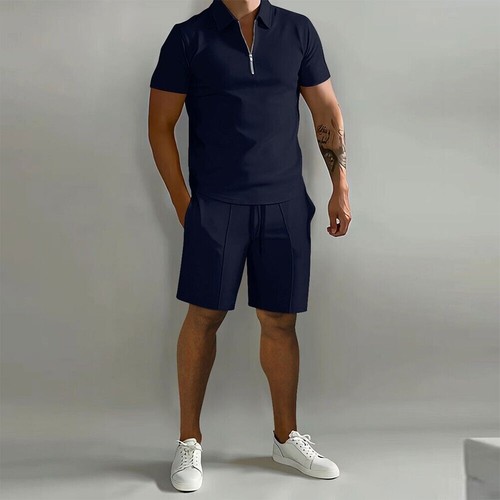 2 PCS Set Mens Summer Outfit Short Sleeve T Shirts Shorts Sets Casual Sweatsuit - Picture 27 of 32