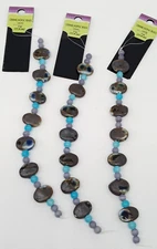 Bead Strand Lot of 3 Blue Black Gray Ceramic Acrylic Boho Corp 7" Video