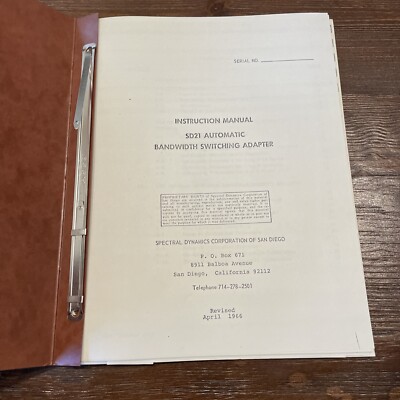 Spectral Dynamics SD21 Automatic Bandwidth Switching Adapter Manual 1966
