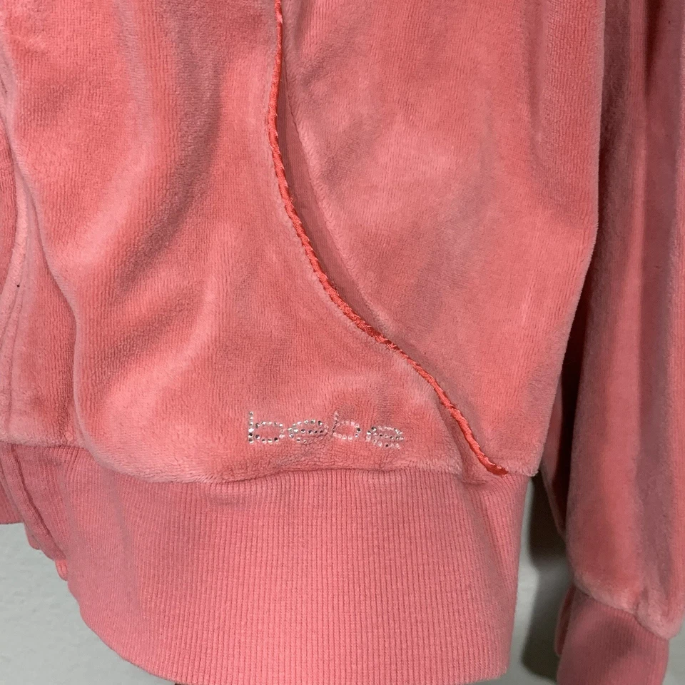 Sudadera con capucha BeBe rosa terciopelo estrás cremallera completa para mujer talla grande Y2K Foto 3 de 4