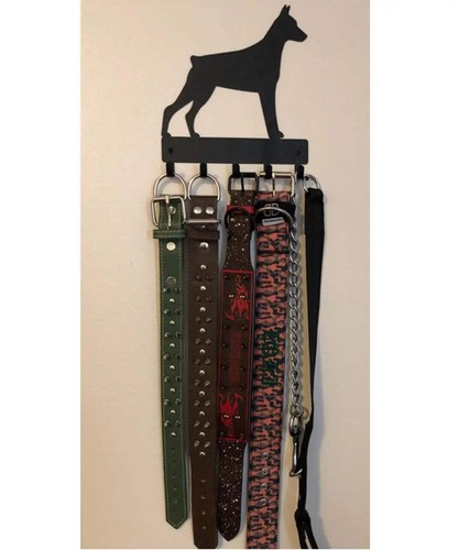 Doberman Pinscher (Cropped) Dog Leash Hanger Metal Wall Key Rack 5 Hooks - Picture 3 of 9