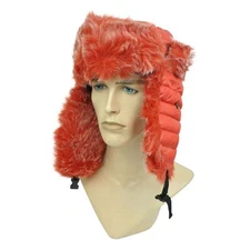 Red Aviator Pilot Bubbly Faux Fur Ear Flap Winter Hat Cap Trooper Blank