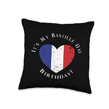 Vintage It's My Bastille Day Birthday July 14th Throw Pillow, Multicolor 16x16