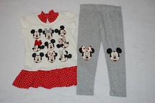 Girls Outfit MINNIE MICKEY MOUSE Cream Red Ruffled Top, Gray Leggings SIZE 4