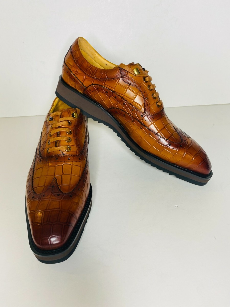 Stone heaven Italian made Men\'s Brown Leather Wingtip Dress Shoes Stone Haven Men main image 4