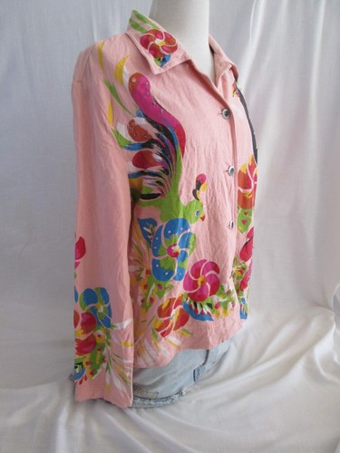 Vtg Erin London Woman Silk Hand Painted Floral/Bird Silk Jacket M - Picture 6 of 6