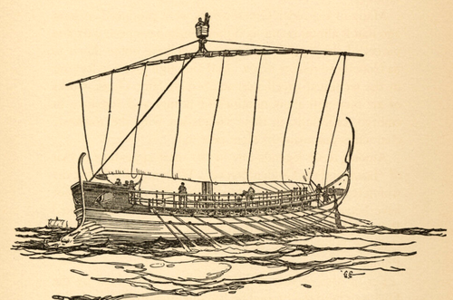 1924 Vintage Print Greek Galley 500 BC Old Ship Vessel Craft Boat Sail Navy Sea - Picture 2 of 3