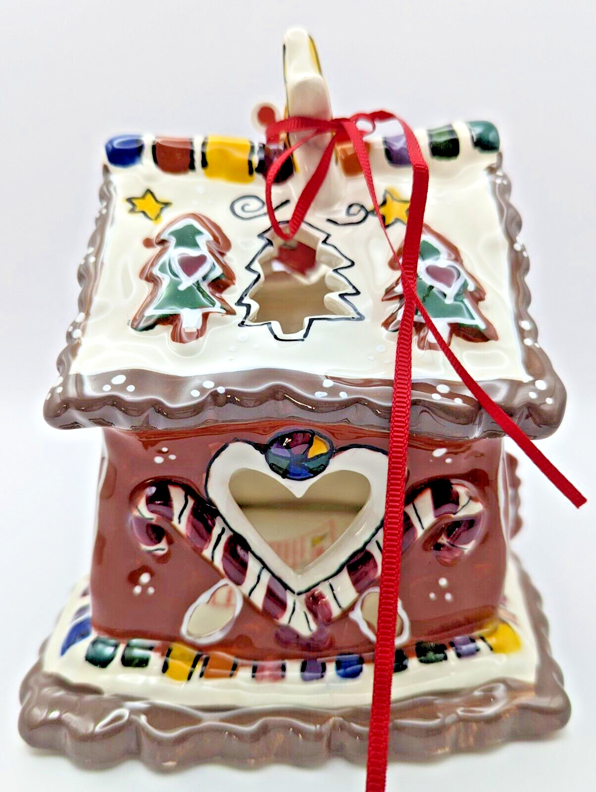 NEW Blue Sky Clayworks Christmas CANDY CANE COTTAGE Tea Light Candle House NWT