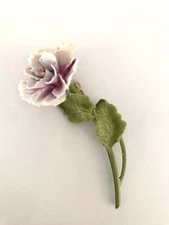  LOVELY VTG 60'S CARNATION PINK ENAMEL FLOWER FLORAL METAL PIN w RHINESTONE