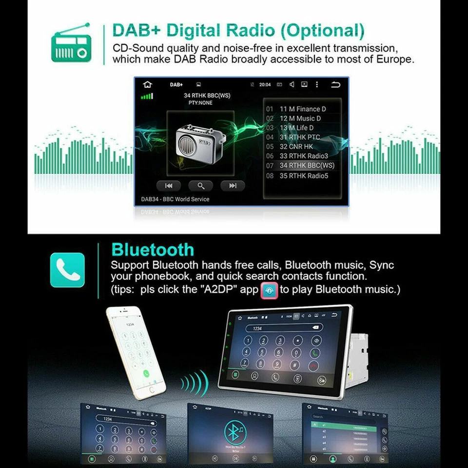 Double 2DIN Rotatable 10.1'' Android 11 Touch Screen Car Stereo Radio GPS Wifi - Image 3 of 4