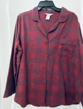 Sleep Sense Women's Flannel Long Sleeve Notch Collar Top Only PJ SZ S, L, XL NWT