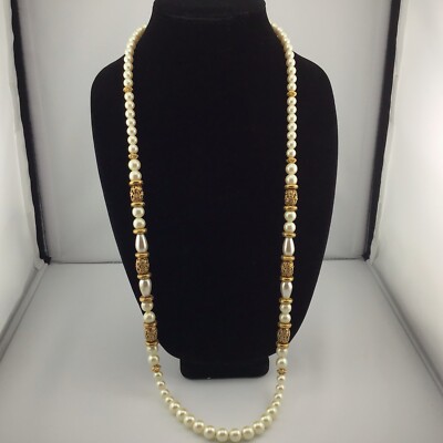 Vtg Necklace 1928 Brand Cultura Glass Faux Pearls 35  Weighs 2.9oz Opera Length