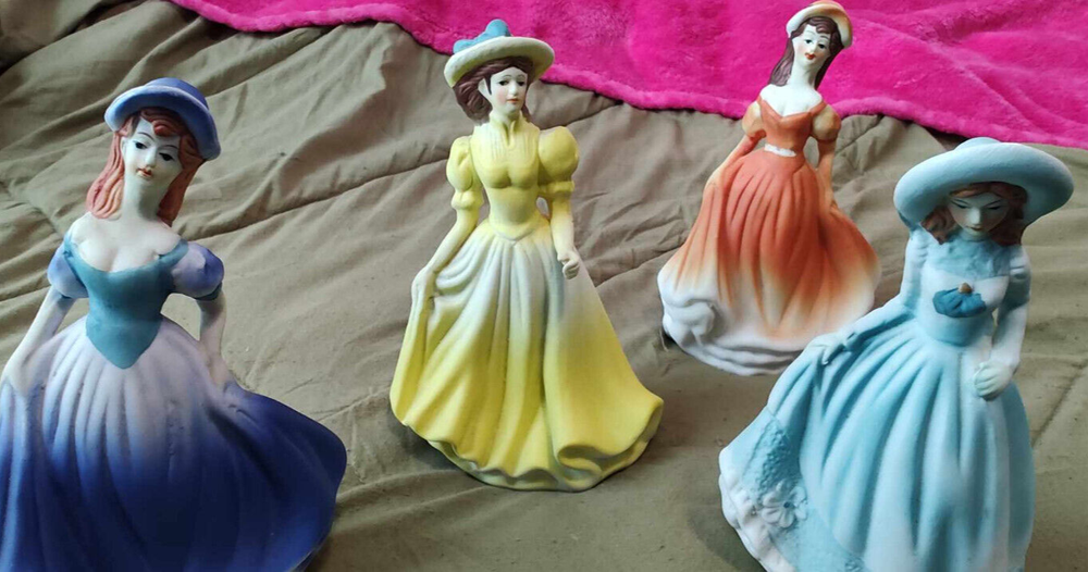 Ceramic FIGURINES Pastel Ball Gowns & Hats Set of 4 FEMALE 7