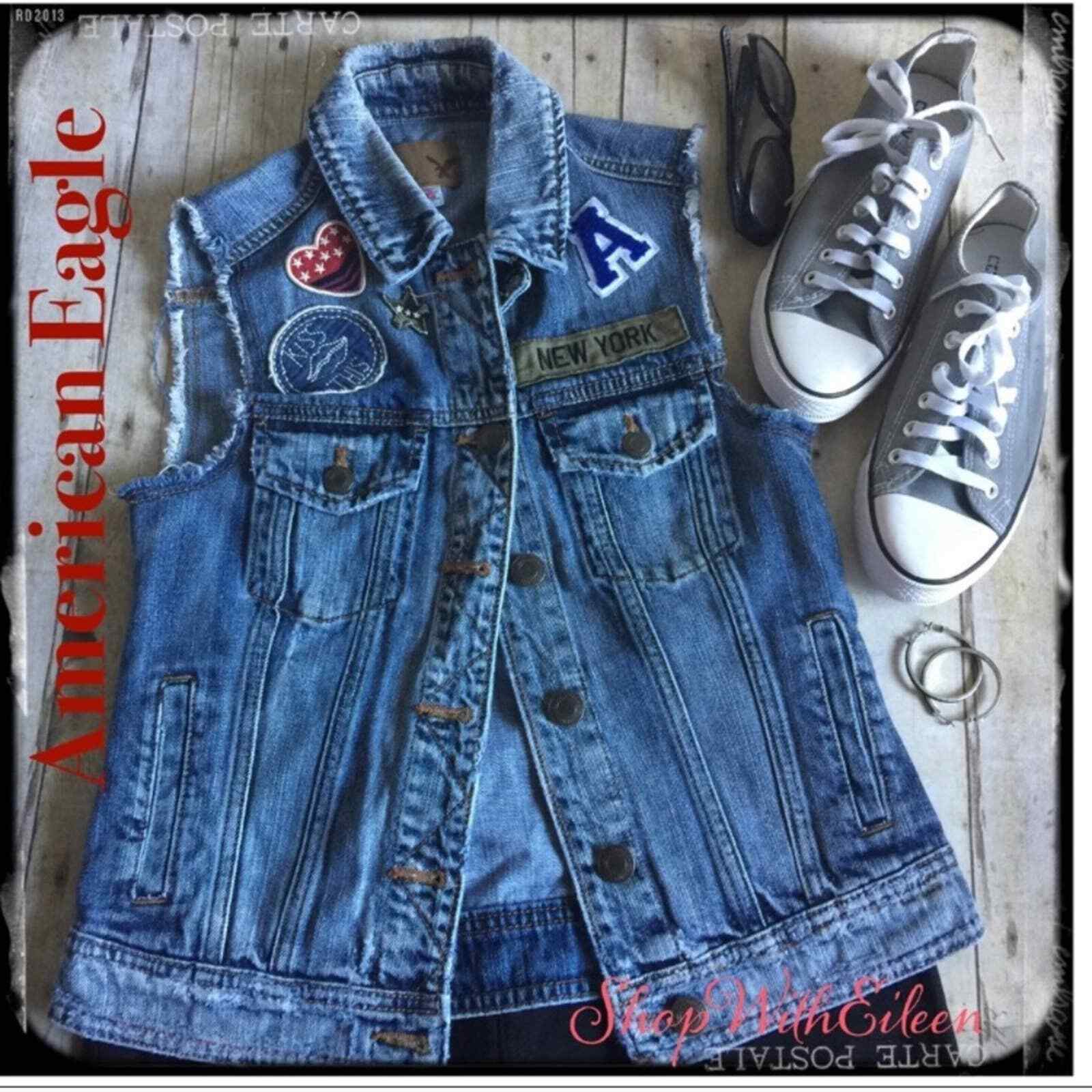 American Eagle Destroyed Denim Patch Vest - image 1