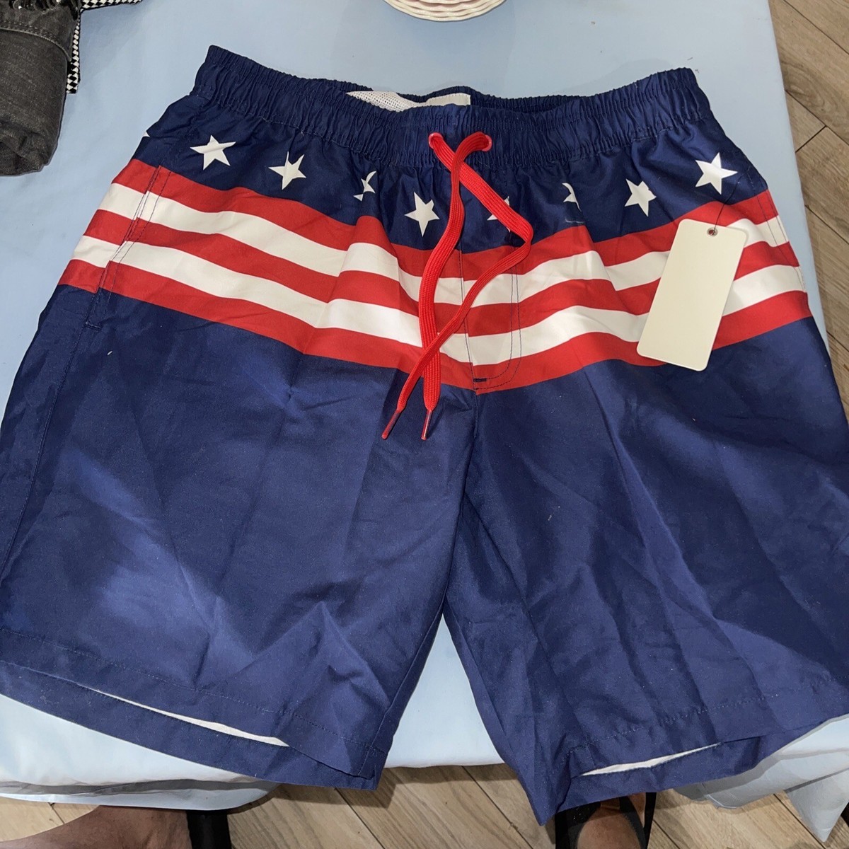 Tipsy Elves Swim Trunks OLD GLORY Red White Blue Bathing Shorts