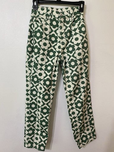 Pantalones de mezclilla para mujer PacSun tiro alto rectos flores verde blanco talla 23 - Imagen 2 de 8