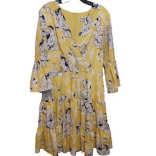 Eliza J. Dress Womens 10 Floral Yellow Midi Faux Wrap Flutter Sleeve