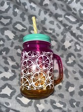 Ombr&eacute; Glass Water Drinks Mug With Screw Lid And Straw BNWT