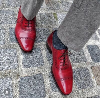 Men's Handmade Genuine Oxblood Calf Leather Oxford Lace-up Formal Dress Shoes