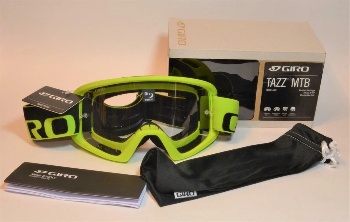 NIB GIRO TAZZ MTB Mountain Bike Goggle Lime color Clear Lens Size Adult Large