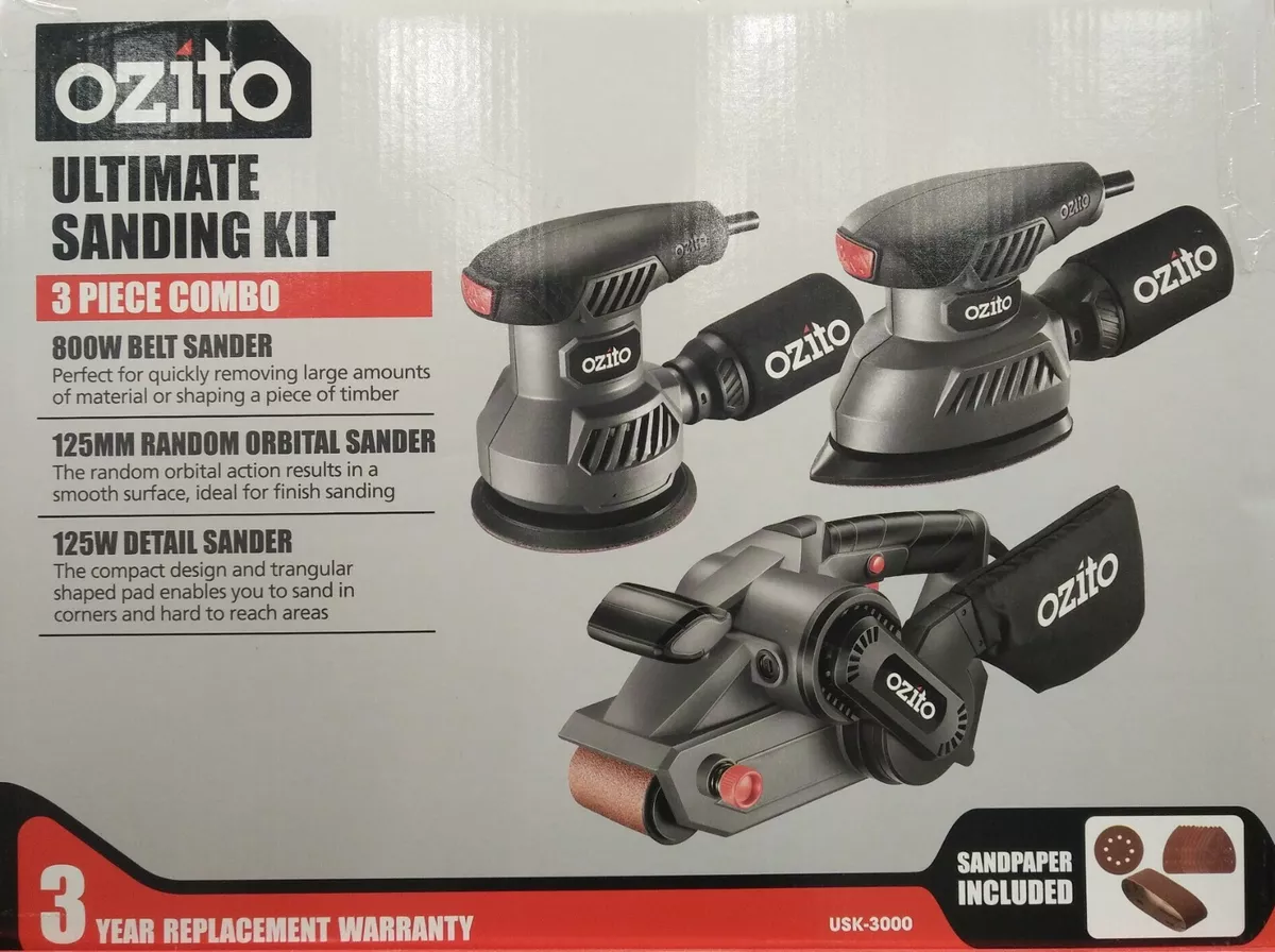 3 PIECE OZITO COMBO SANDER SANDING KIT. Random Orbital Detail