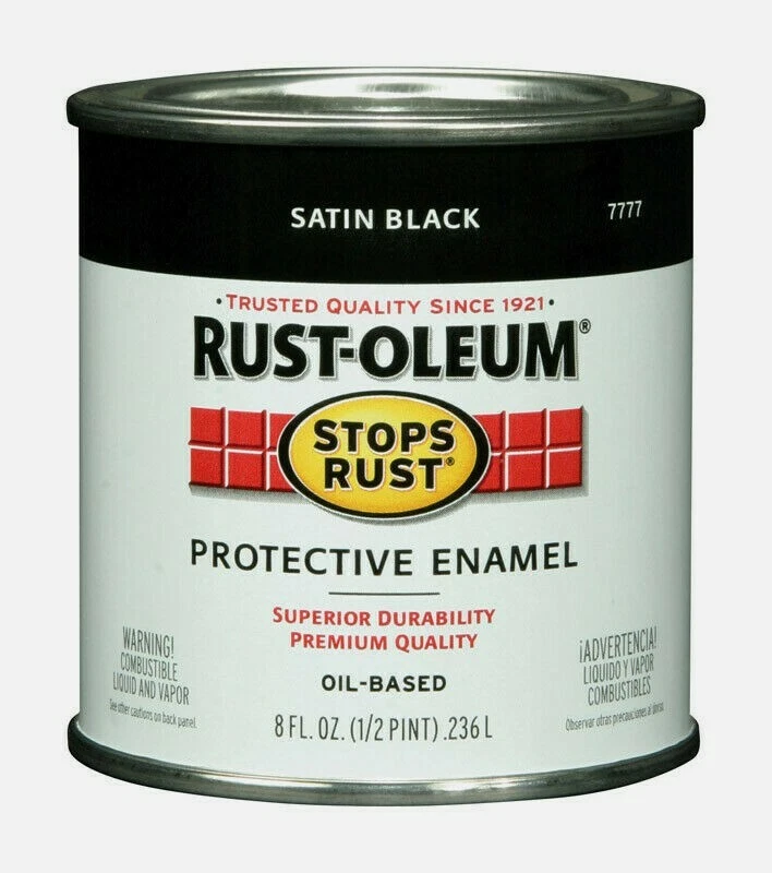 Rust Oleum SATIN BLACK 0.5pt Stops Rust PROTECTIVE ENAMEL Oil Based 7777 730 NEW