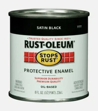 Rust-Oleum SATIN BLACK 0.5pt Stops Rust PROTECTIVE ENAMEL Oil-Based 7777-730 NEW