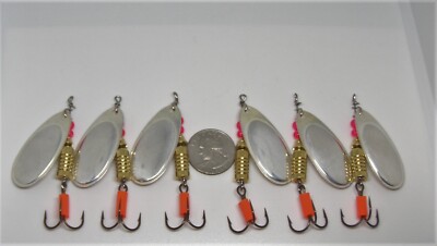 1 Lot of 6 Custom Trout #5 Silver French Blade Spinners 3/8 Oz. Each