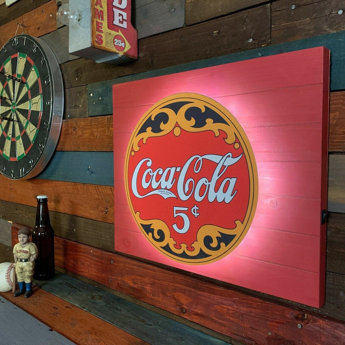 Coca-Cola Backlit Boxtop LED Metal & Wood Sign - Coke - Vintage 