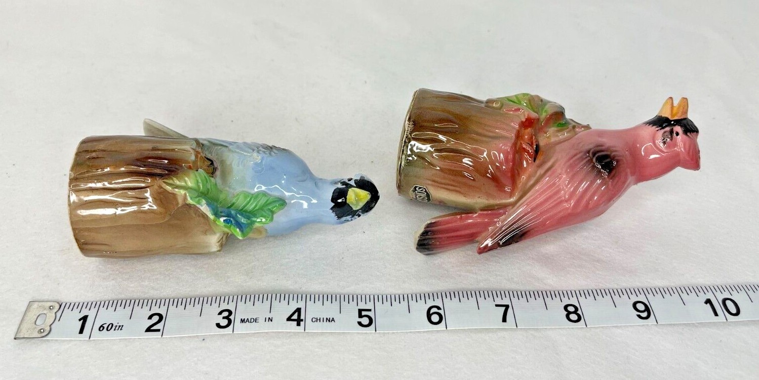 Vintage Sonsco Japan Bird Salt & Pepper Shakers Squeaker Cardinal & Blue Jay