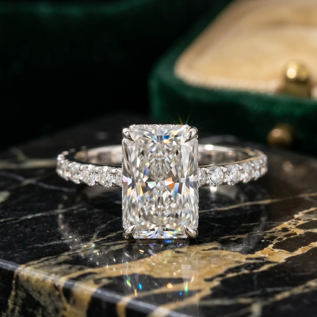 3.35ct IGI Certified Lab Grown Diamond Engagement Ring Radiant Cut 14k White Gold image-1