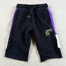 Next 82 Black Purple Boys 11 Yrs Cotton Blend Raw Hem Drawstring Athletic Shorts