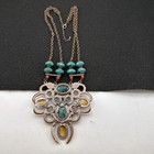 Vintage Lucite Rhinestone Carnelian Beaded Statement Necklace Bronze Tone — photo 3
