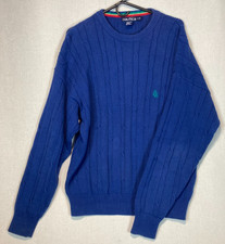 Nautica Men  s Cable Knit Sweater Blue Cotton Nautical Sz Large