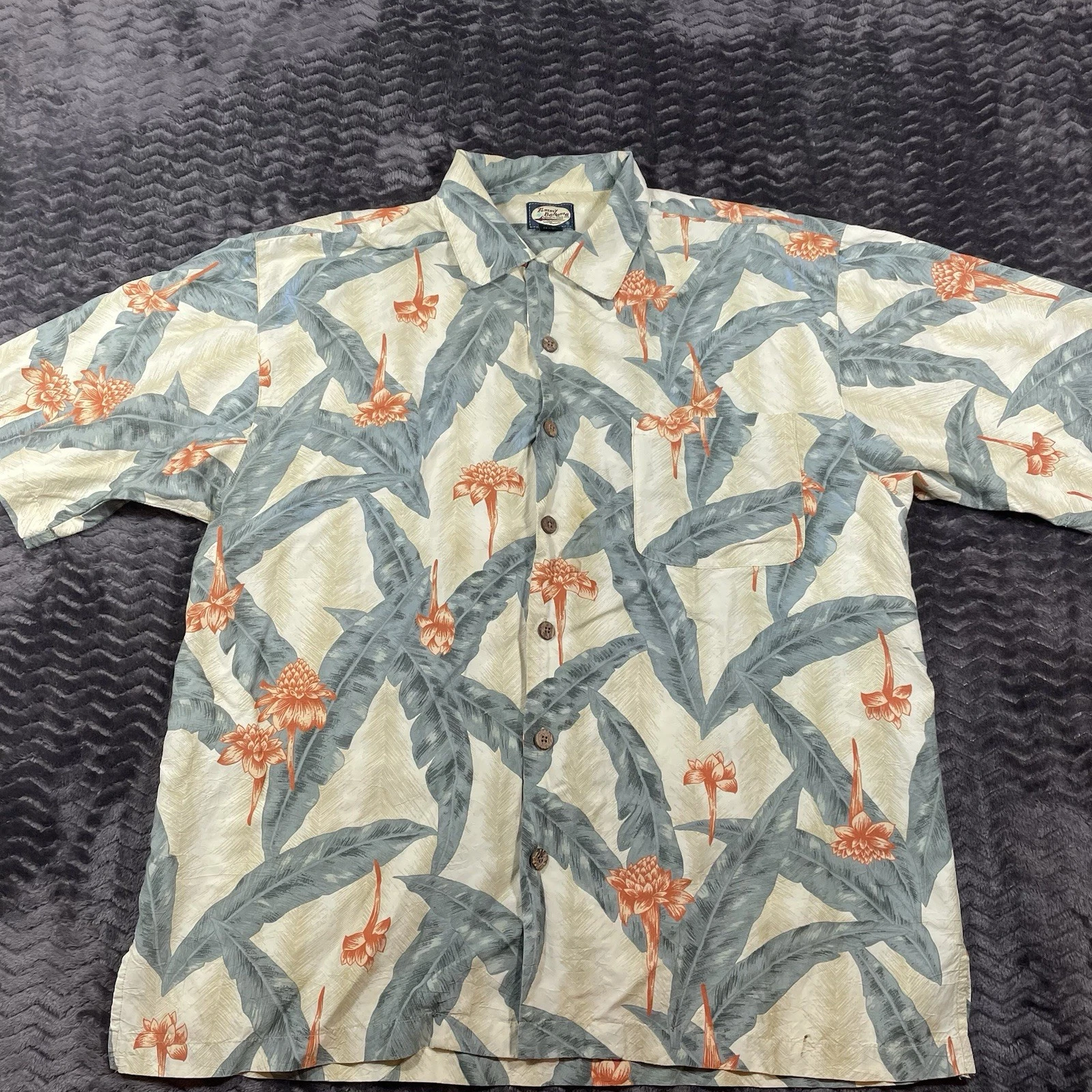Tommy Bahama Textured Floral Hawaiian Shirt Mens Size L. #2