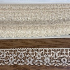 5 Yards Vintage Beige Ecru Shimmer Lace Rim Scalloped / Zigzag 1  Wide