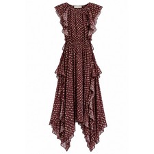 Ulla Johnson Burgundy Silk Asymmetrical Ruffle Handkerchief Hem Midi Dress 0