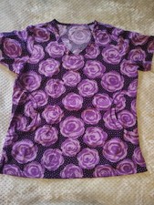 Easy Stretch Butter Soft Purple Floral Scrub Top Women Size Large