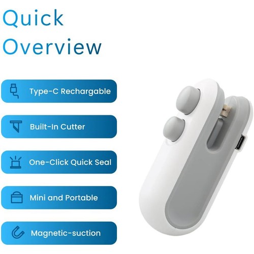 Rechargeable Bag Sealer, 2-In-1 Heat Sealer with Cutter for Chip Bags,7812 - Imagen 3 de 9